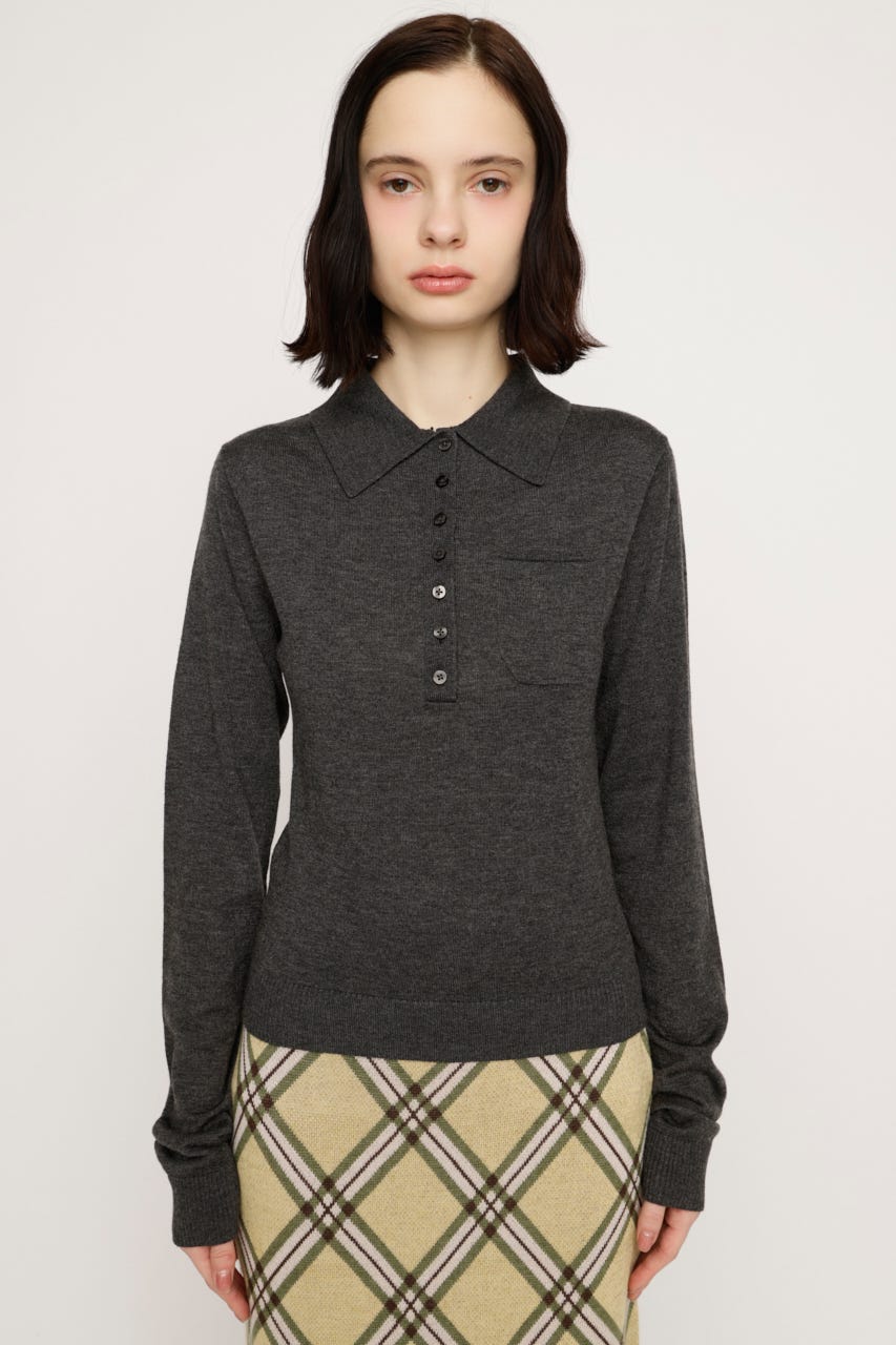 HG KNIT POLO トップス T.GRY FREE