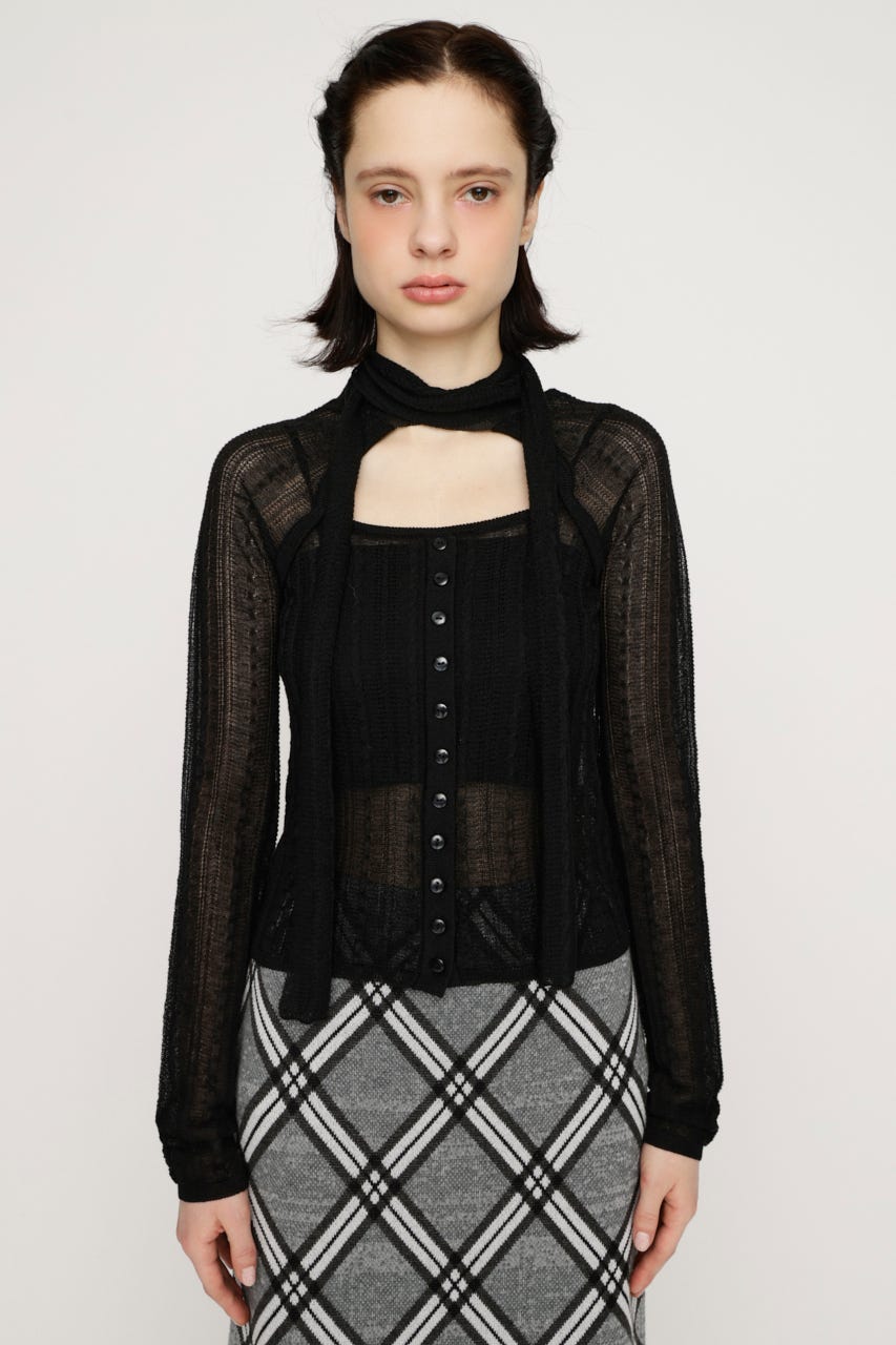 TIE RIBBON KNIT トップス BLK FREE