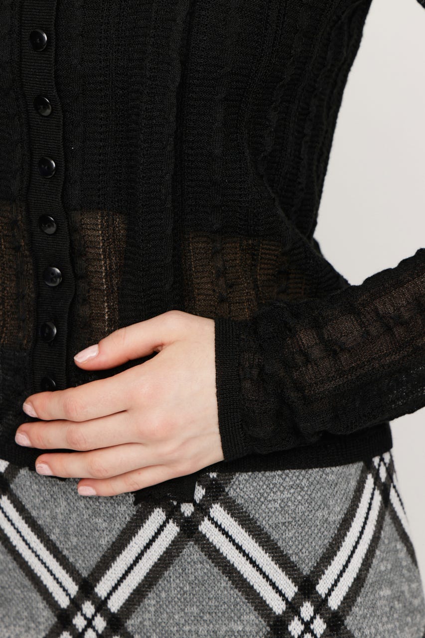 TIE RIBBON KNIT トップス BLK FREE