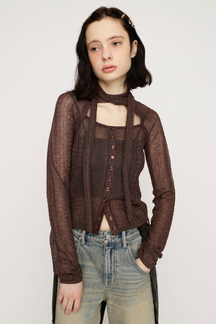 TIE RIBBON KNIT トップス BRN FREE
