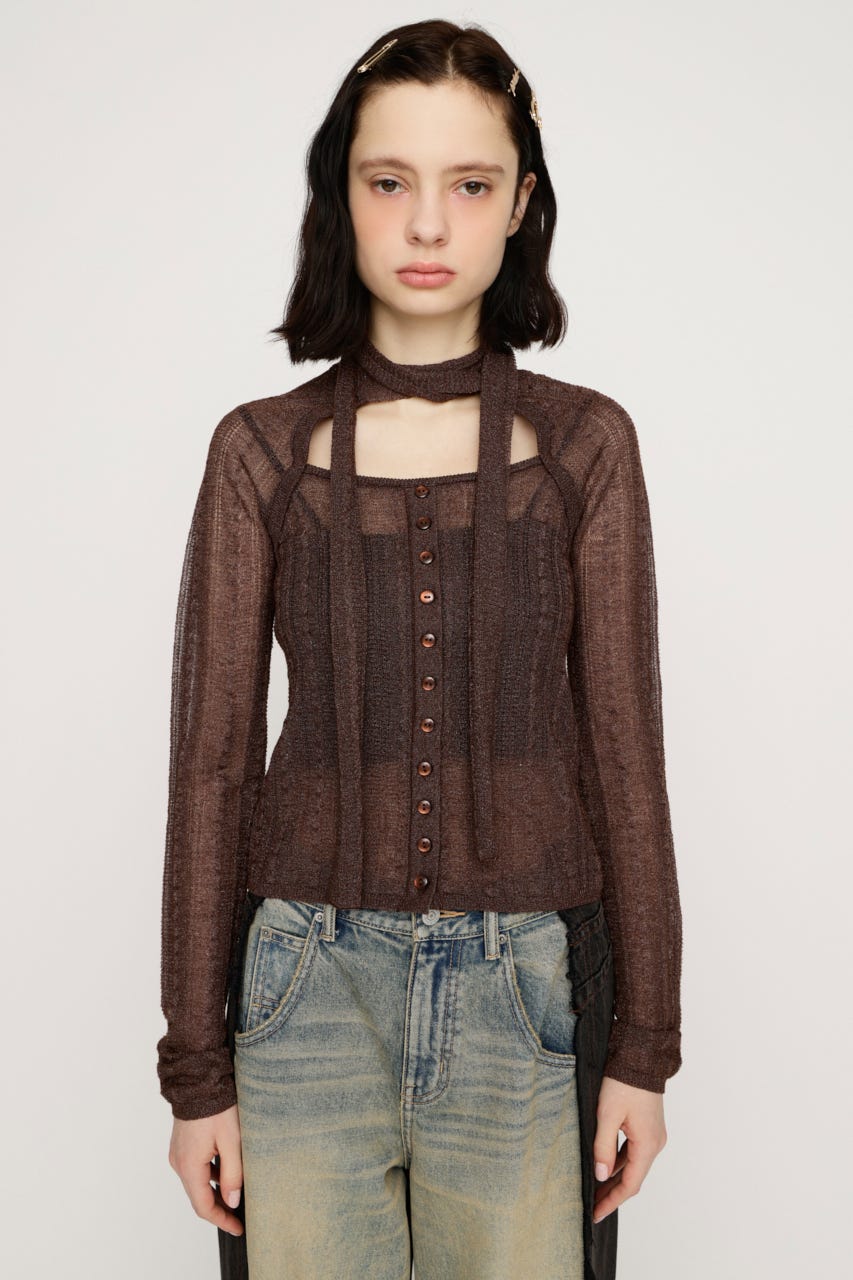 TIE RIBBON KNIT トップス BRN FREE