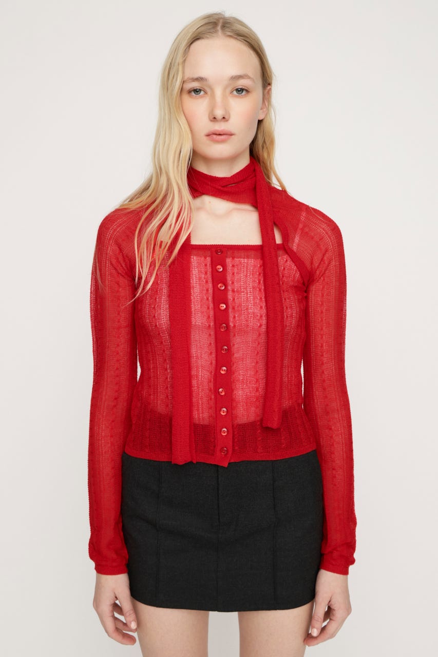 TIE RIBBON KNIT トップス RED FREE