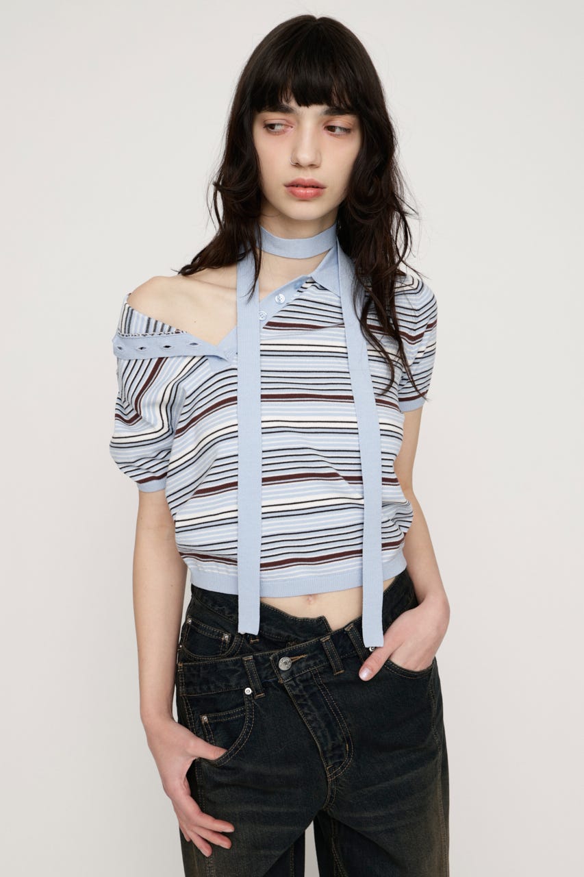 HG KNIT POLO トップス M/BLU FREE