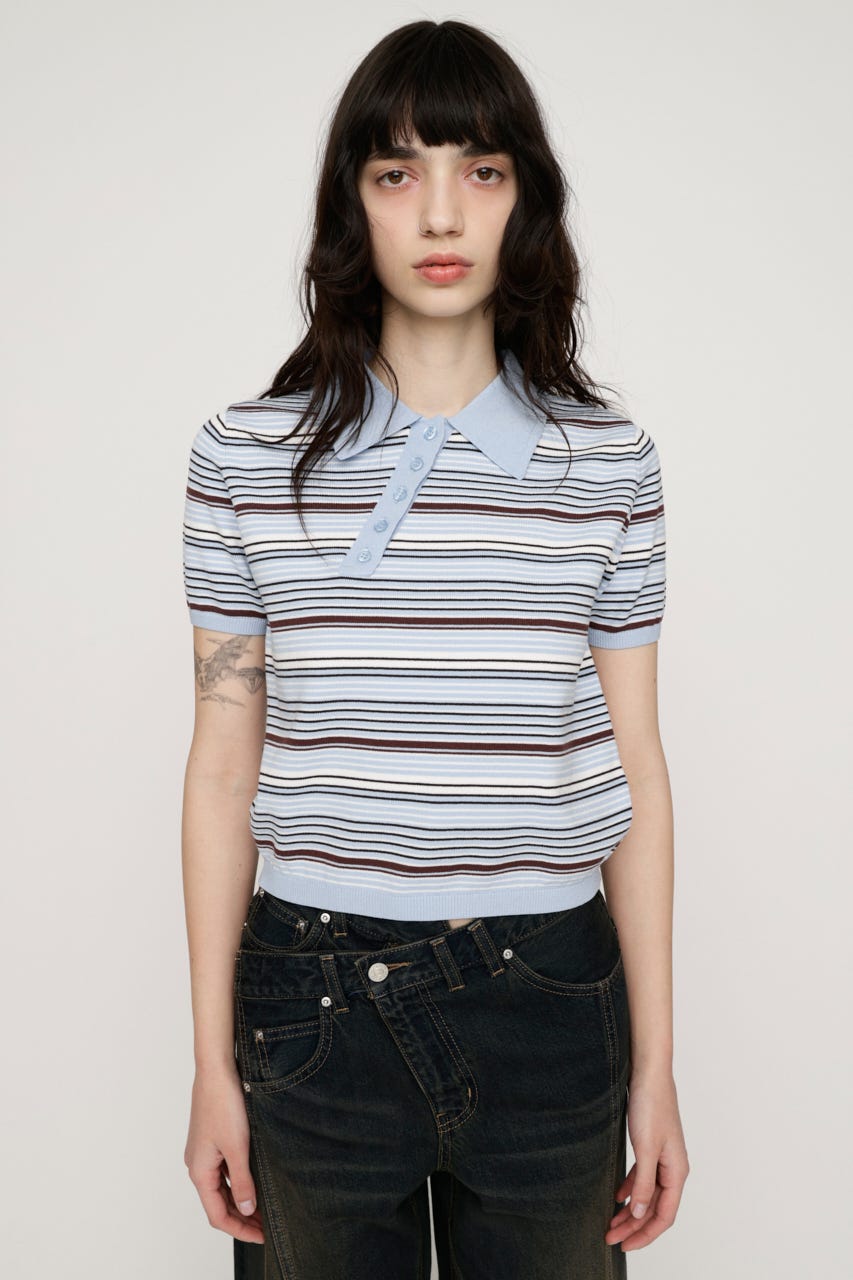 HG KNIT POLO トップス M/BLU FREE