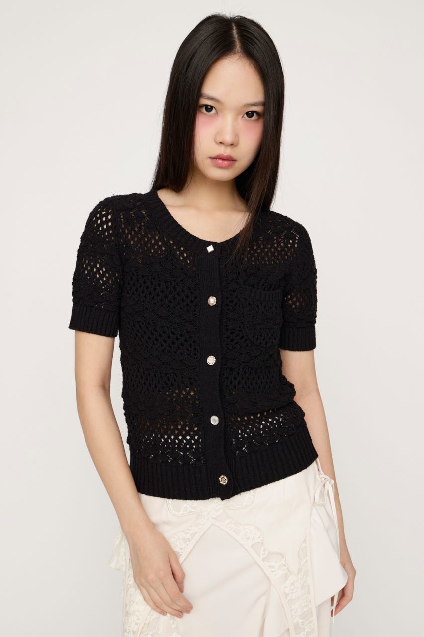 BUTTON DIARY BOUCLE ニット BLK FREE