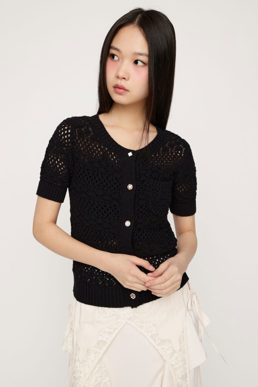 BUTTON DIARY BOUCLE ニット BLK FREE