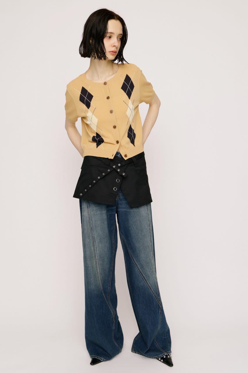 【1BUY5％OFF】ARGYLE FRONT BUTTON KNIT トップス L/ORG FREE