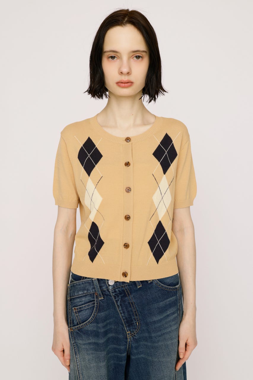 【1BUY5％OFF】ARGYLE FRONT BUTTON KNIT トップス L/ORG FREE