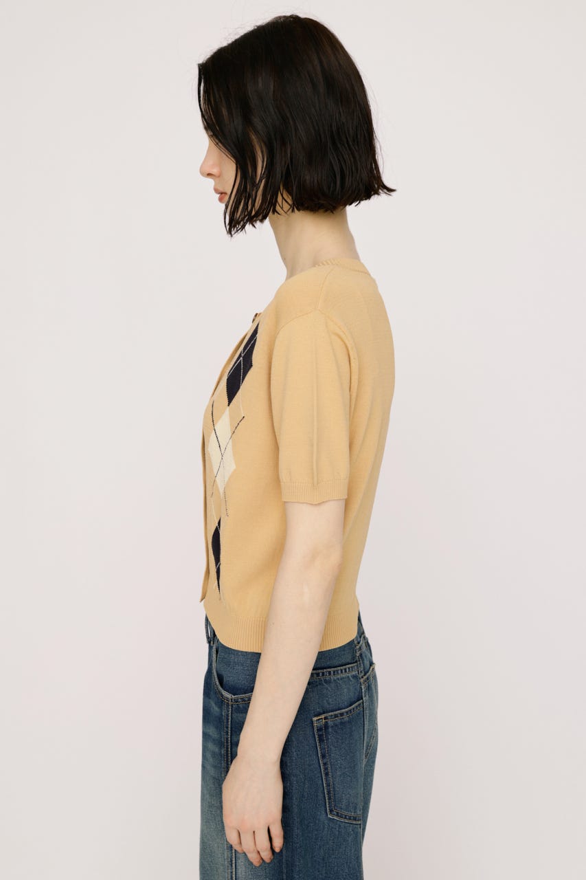 【1BUY5％OFF】ARGYLE FRONT BUTTON KNIT トップス L/ORG FREE