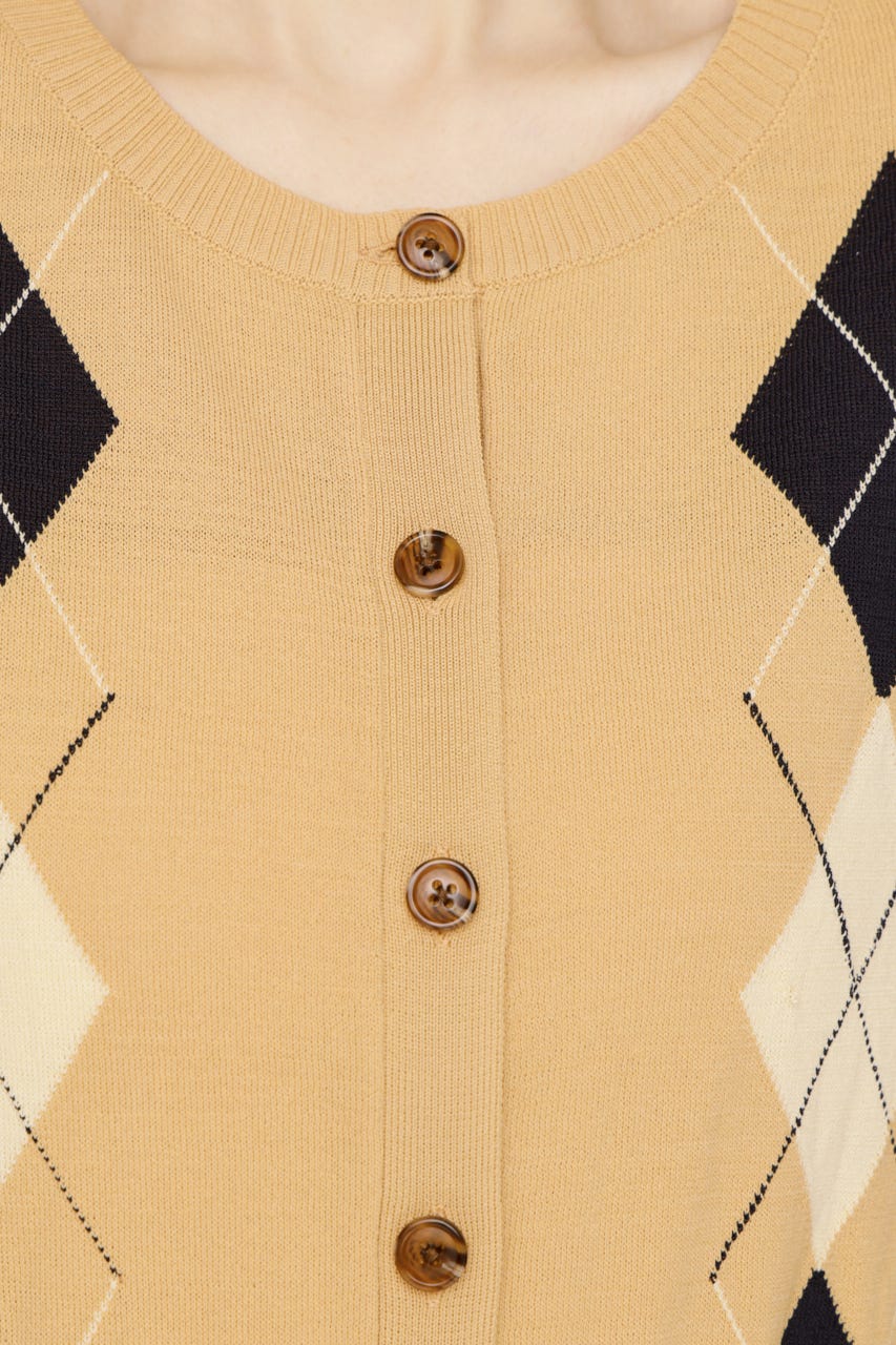 【1BUY5％OFF】ARGYLE FRONT BUTTON KNIT トップス L/ORG FREE