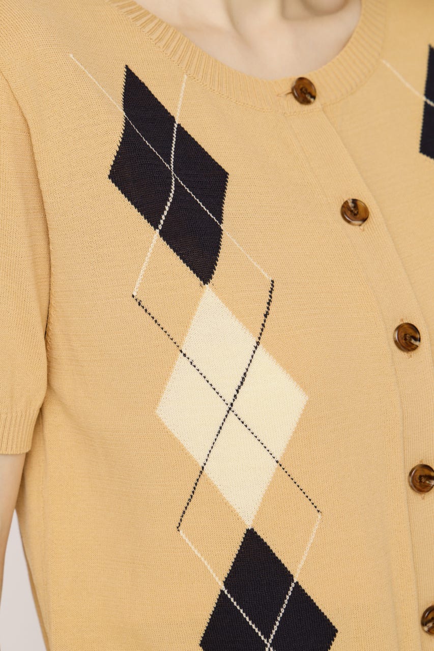 【1BUY5％OFF】ARGYLE FRONT BUTTON KNIT トップス L/ORG FREE