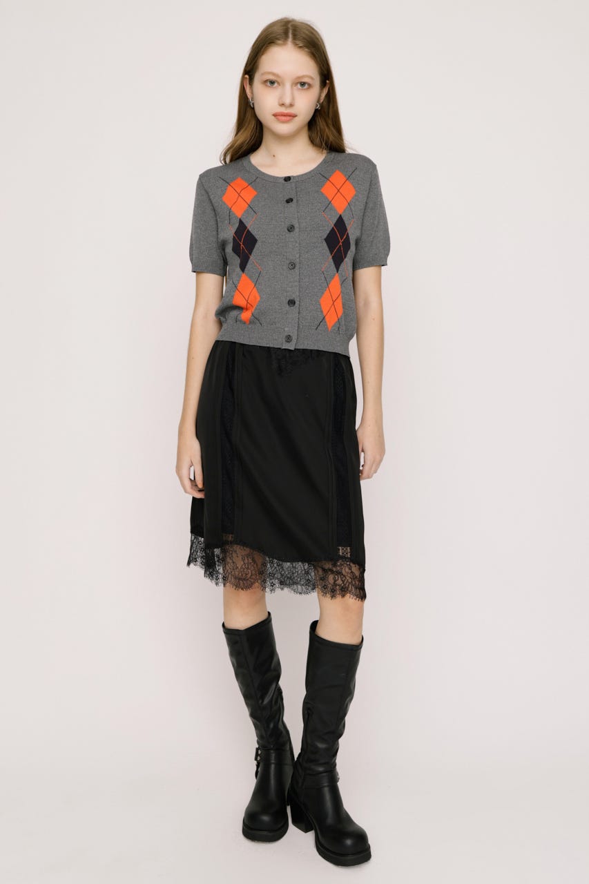 【1BUY5％OFF】ARGYLE FRONT BUTTON KNIT トップス T.GRY FREE