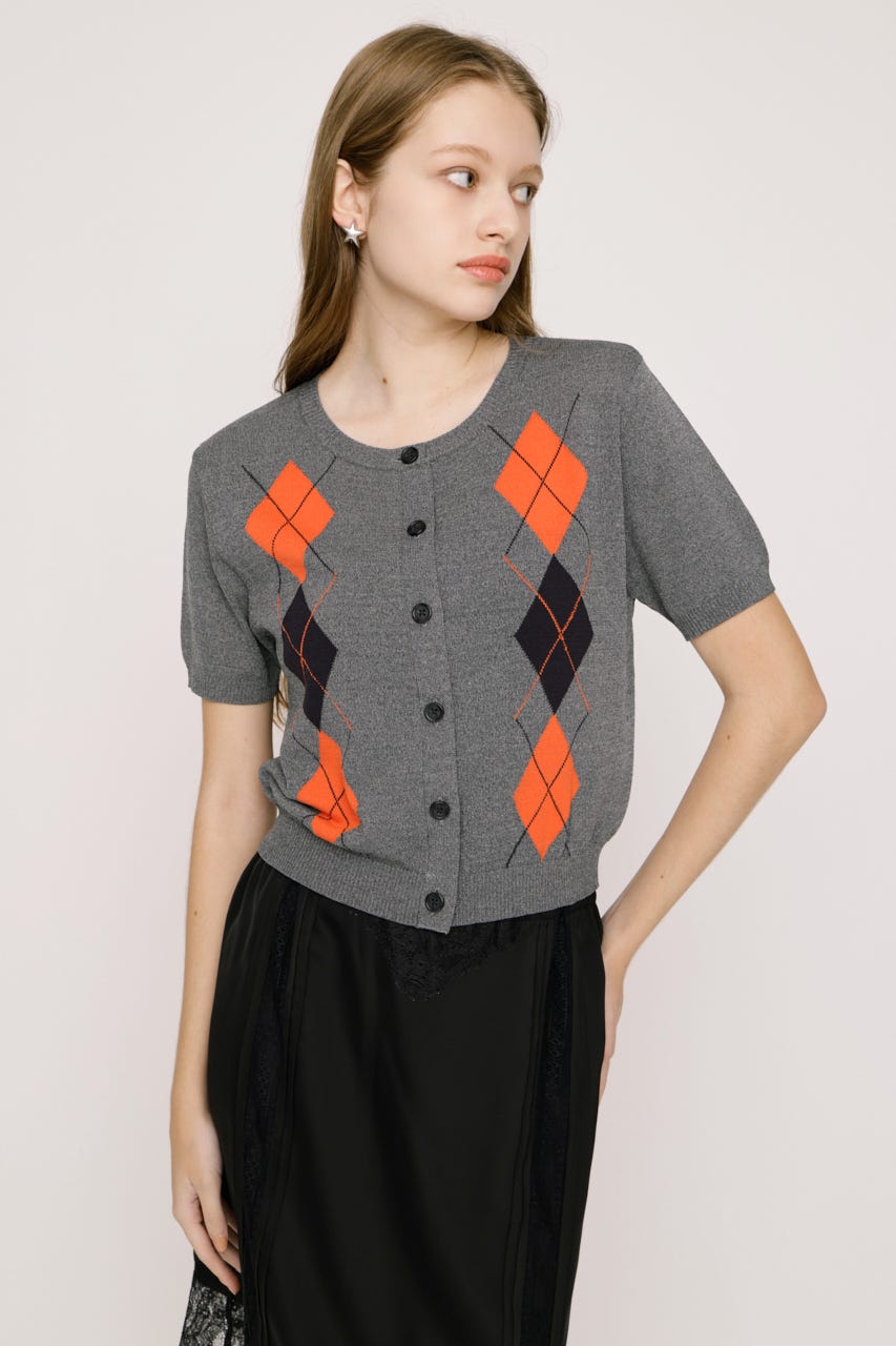 【1BUY5％OFF】ARGYLE FRONT BUTTON KNIT トップス T.GRY FREE