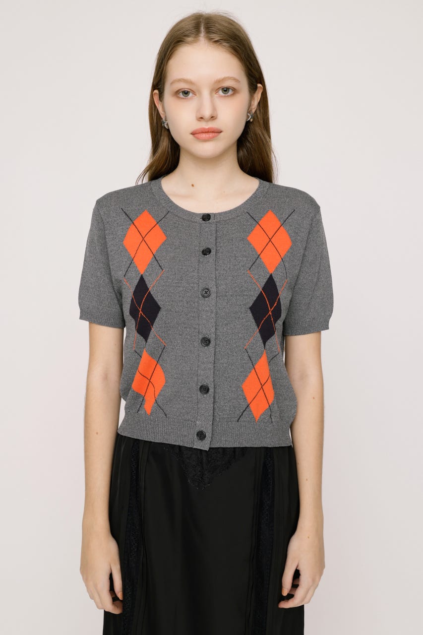 【1BUY5％OFF】ARGYLE FRONT BUTTON KNIT トップス T.GRY FREE