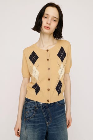 【1BUY5％OFF】ARGYLE FRONT BUTTON KNIT トップス