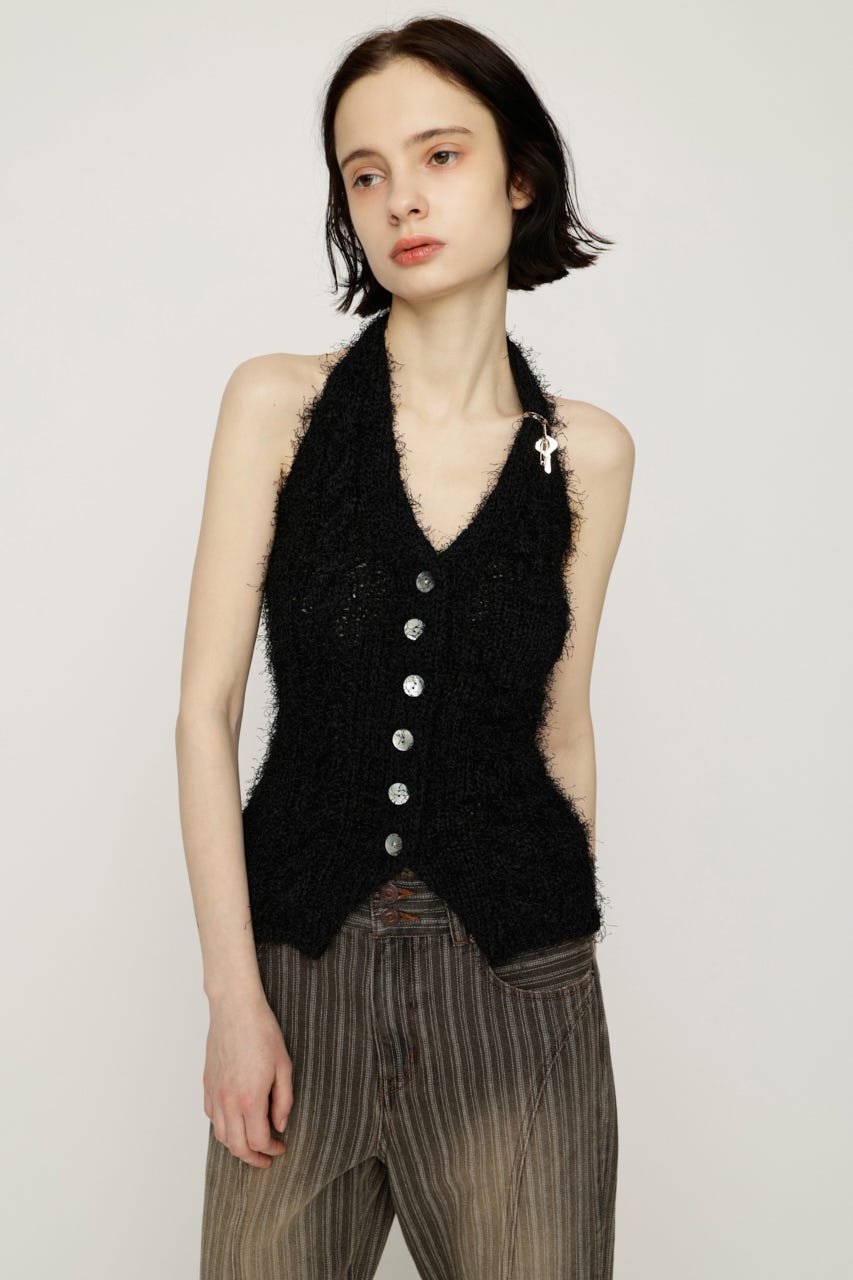 【1BUY5％OFF】HALTER NECK KNIT ベスト BLK FREE