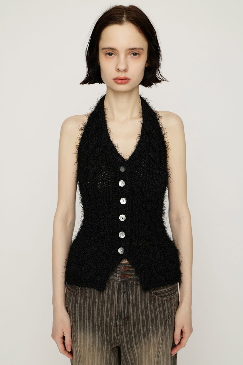 【1BUY5％OFF】HALTER NECK KNIT ベスト BLK FREE