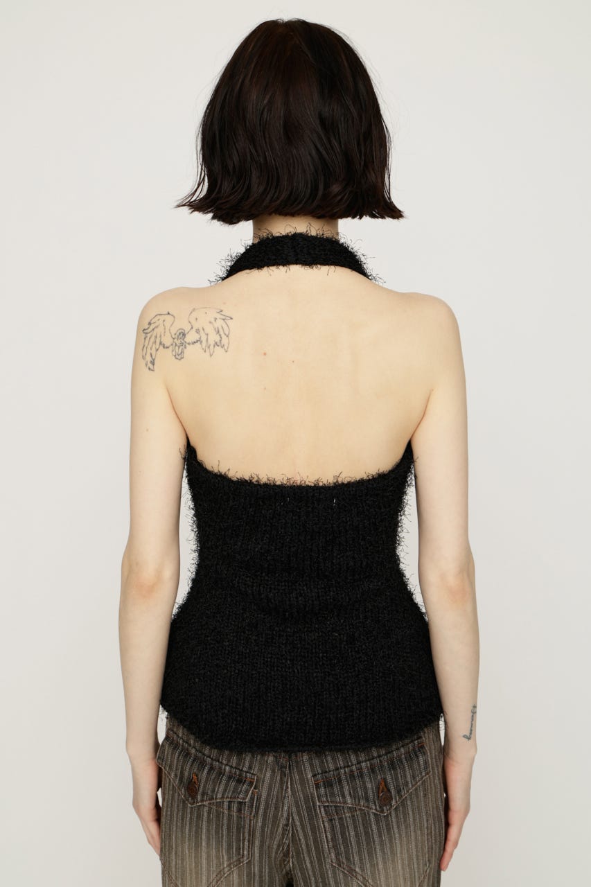 【1BUY5％OFF】HALTER NECK KNIT ベスト BLK FREE