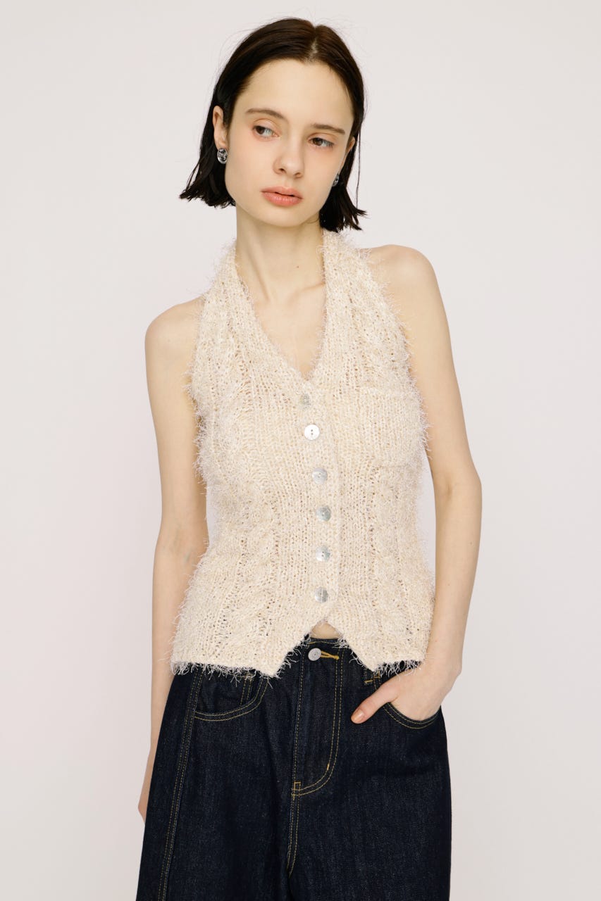 【1BUY5％OFF】HALTER NECK KNIT ベスト IVOY FREE