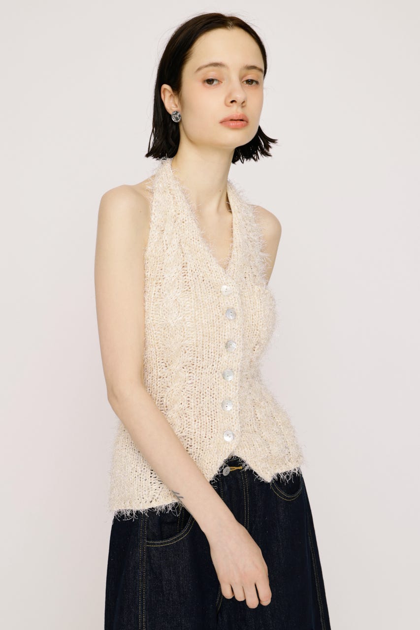 【1BUY5％OFF】HALTER NECK KNIT ベスト IVOY FREE