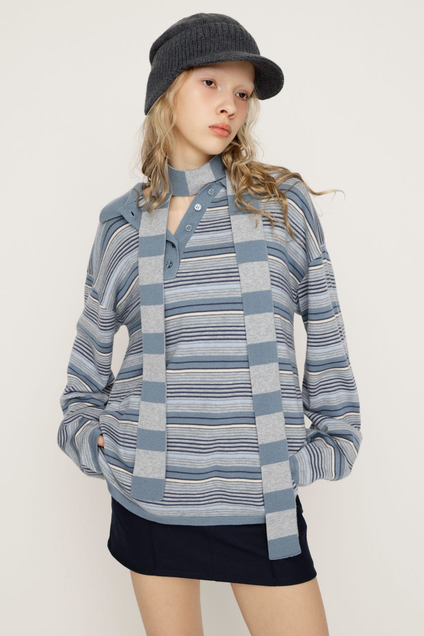 HG KNIT ASYMMETRY トップス M/BLU FREE