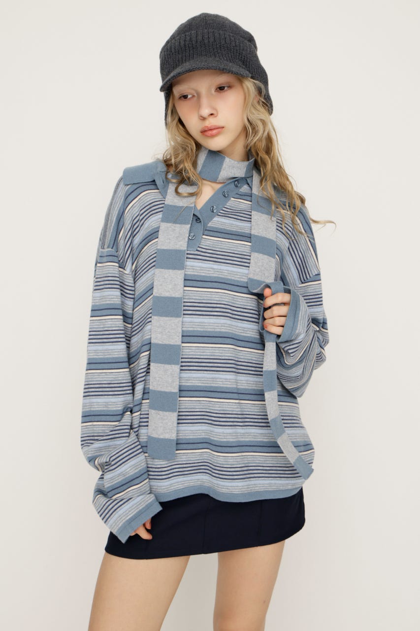 HG KNIT ASYMMETRY トップス M/BLU FREE