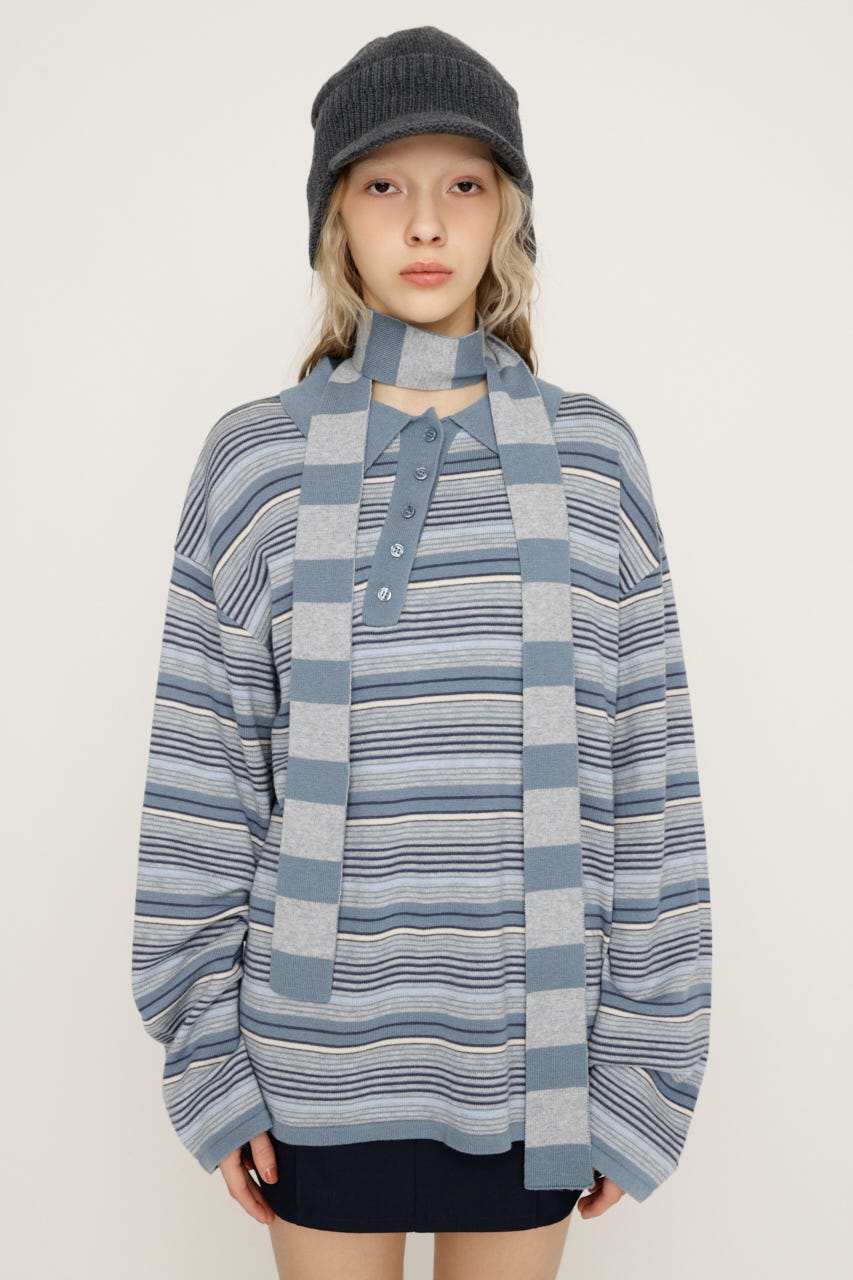 HG KNIT ASYMMETRY トップス M/BLU FREE