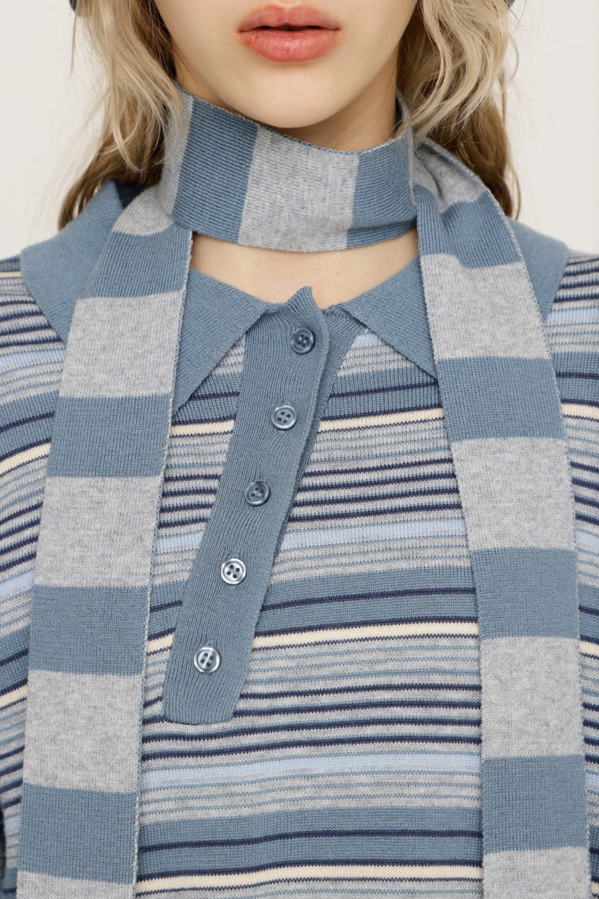 HG KNIT ASYMMETRY トップス M/BLU FREE