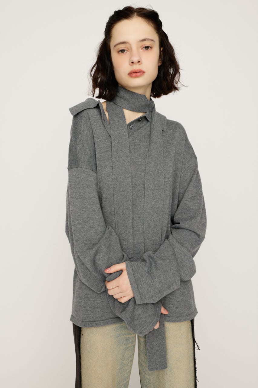 HG KNIT ASYMMETRY トップス T.GRY FREE