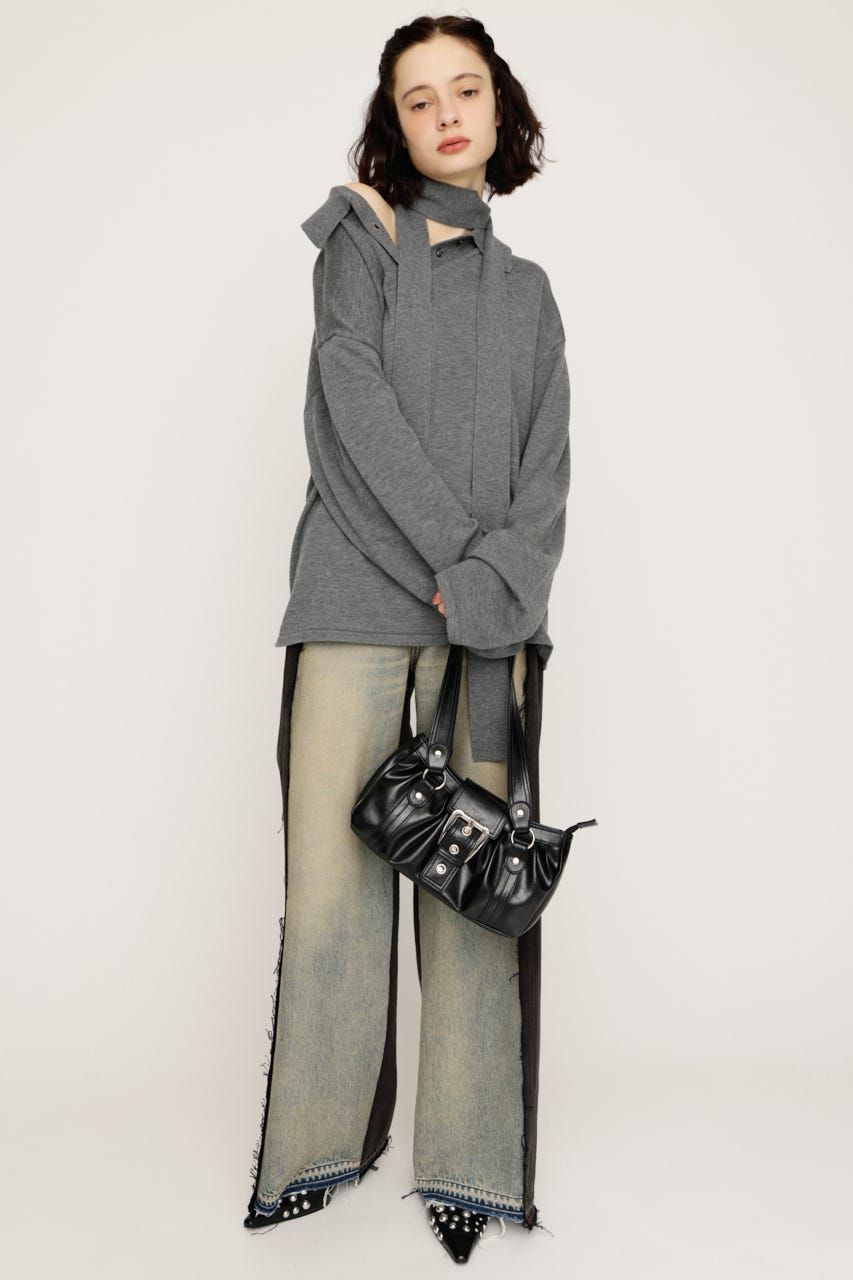 HG KNIT ASYMMETRY トップス T.GRY FREE