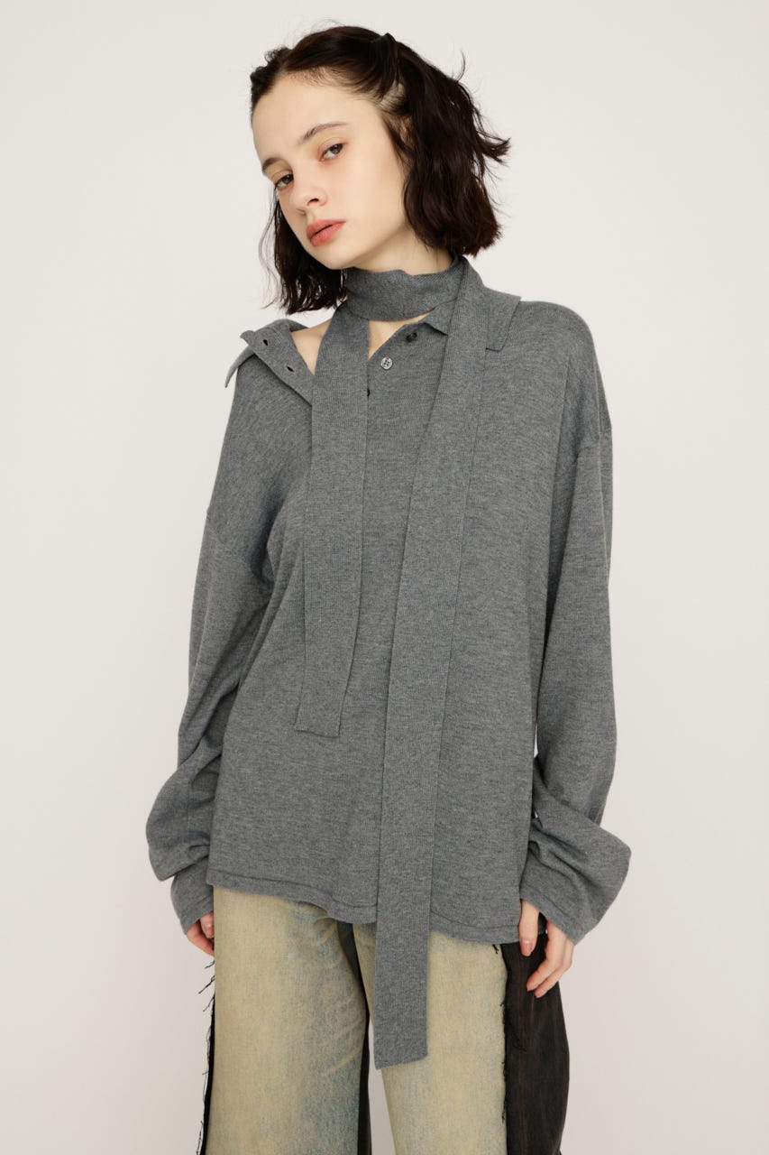 HG KNIT ASYMMETRY トップス T.GRY FREE