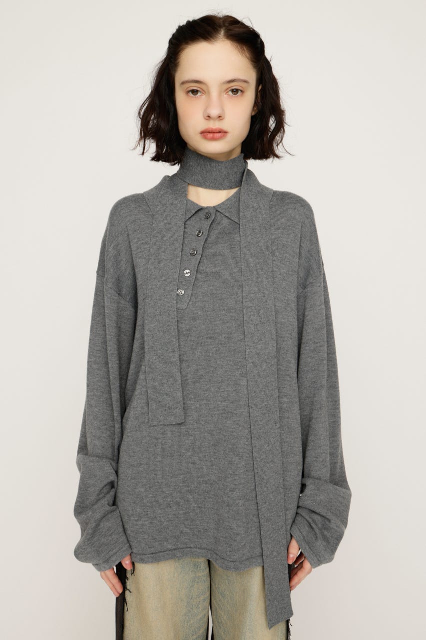 HG KNIT ASYMMETRY トップス T.GRY FREE