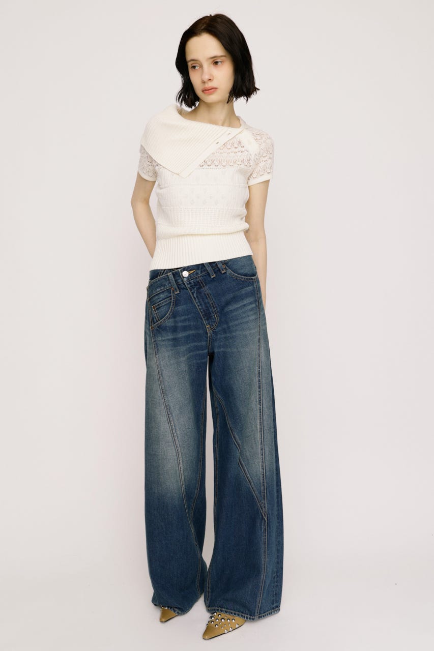 【1BUY5％OFF】BIG COLLAR CROCHET トップス IVOY FREE