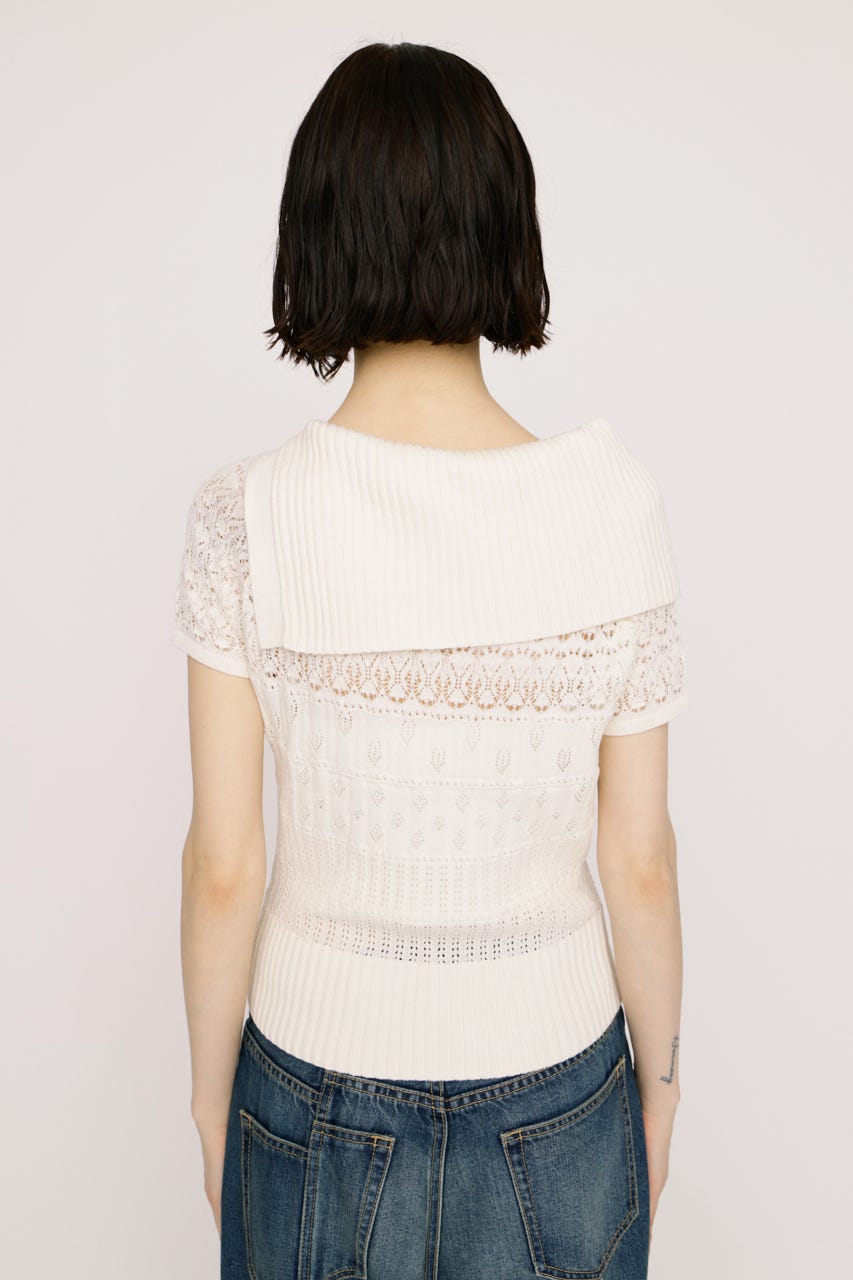 【1BUY5％OFF】BIG COLLAR CROCHET トップス IVOY FREE