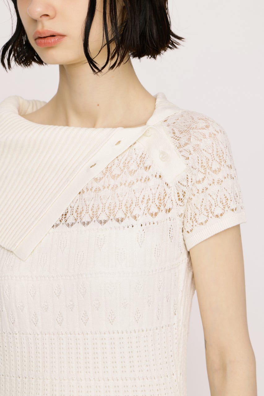 【1BUY5％OFF】BIG COLLAR CROCHET トップス IVOY FREE