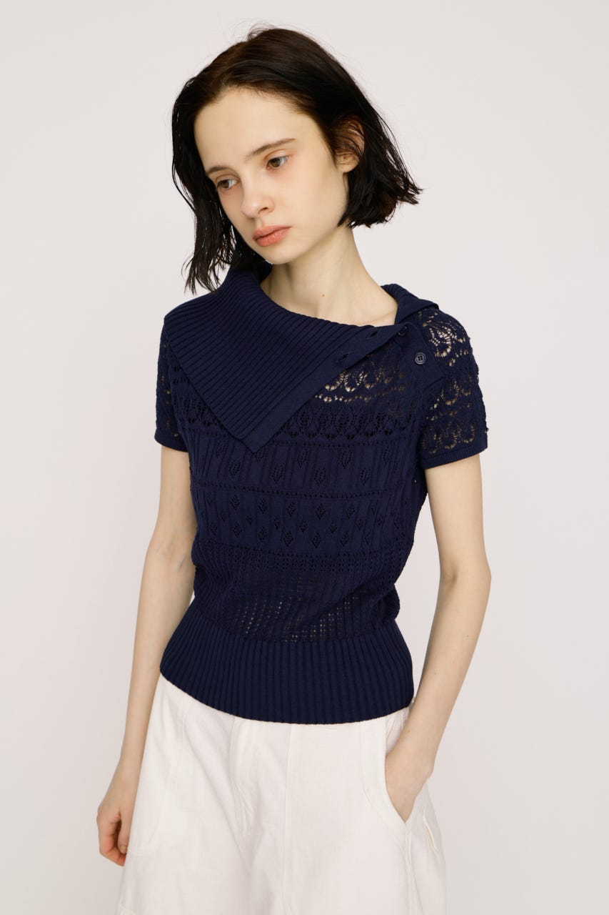 SLY | 【1BUY5％OFF】BIG COLLAR CROCHET トップス (ニット ) |SHEL