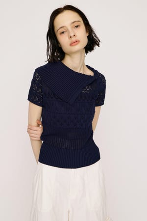 SLY | 【1BUY5％OFF】BIG COLLAR CROCHET トップス (ニット ) |SHEL