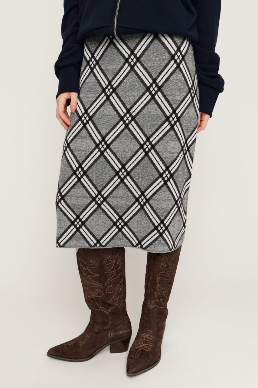 JQ CHECK KNIT ミドルスカート M/GRY FREE