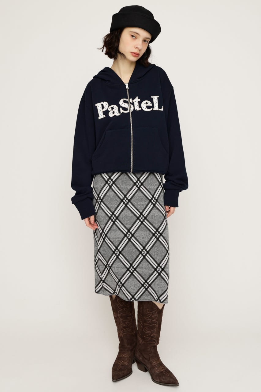 JQ CHECK KNIT ミドルスカート M/GRY FREE