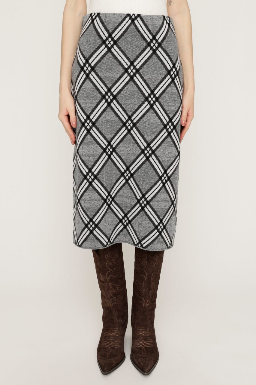 JQ CHECK KNIT ミドルスカート M/GRY FREE