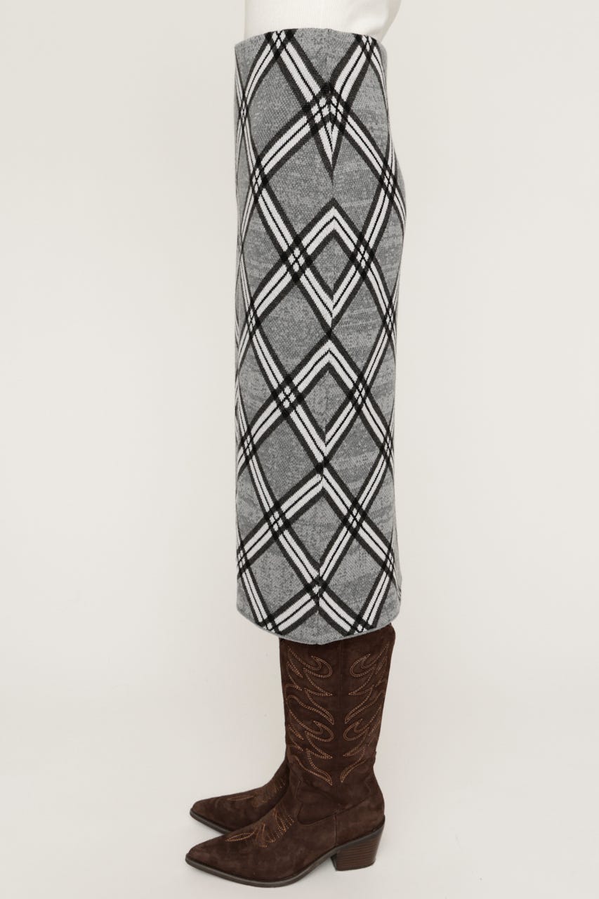 JQ CHECK KNIT ミドルスカート M/GRY FREE