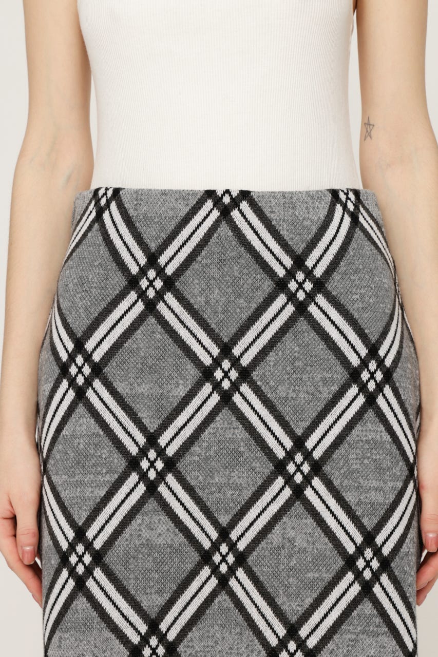 JQ CHECK KNIT ミドルスカート M/GRY FREE