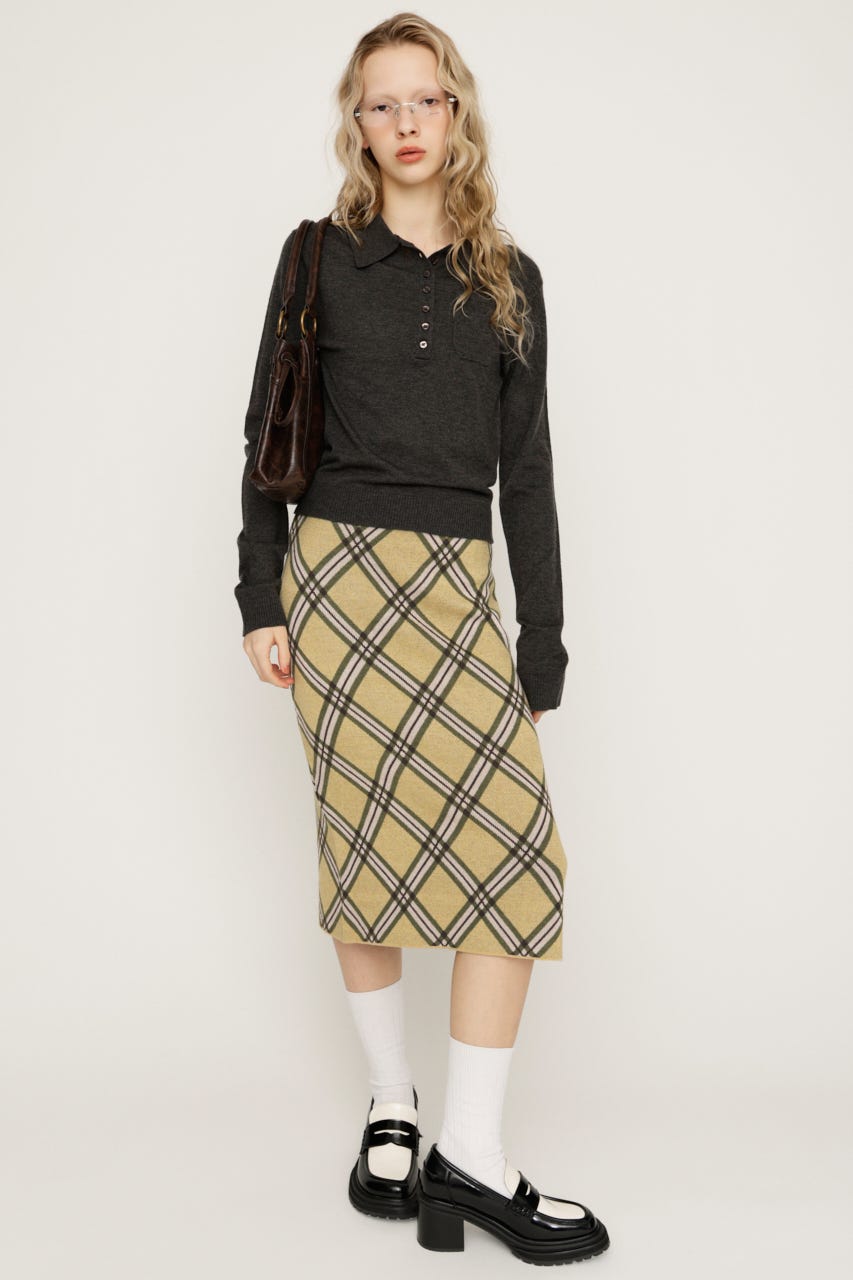 JQ CHECK KNIT ミドルスカート M/YEL FREE