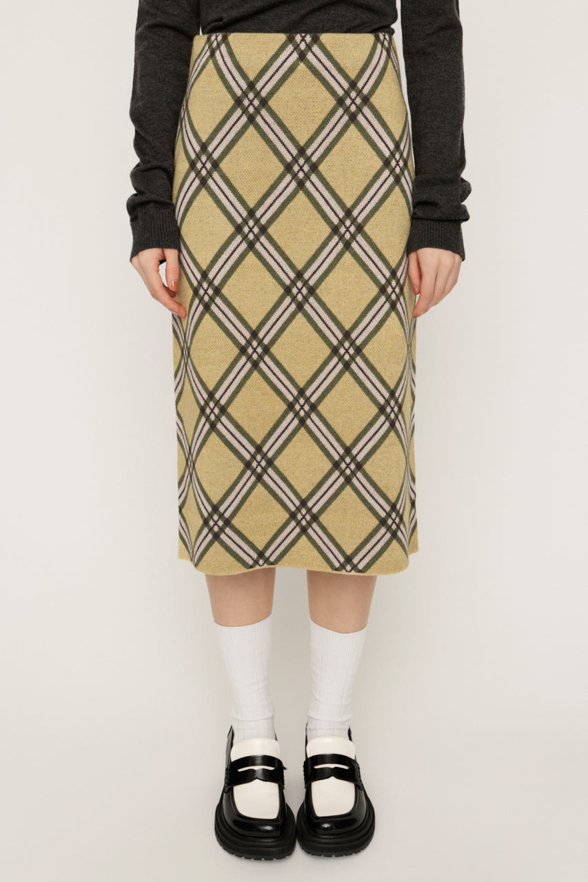JQ CHECK KNIT ミドルスカート M/YEL FREE