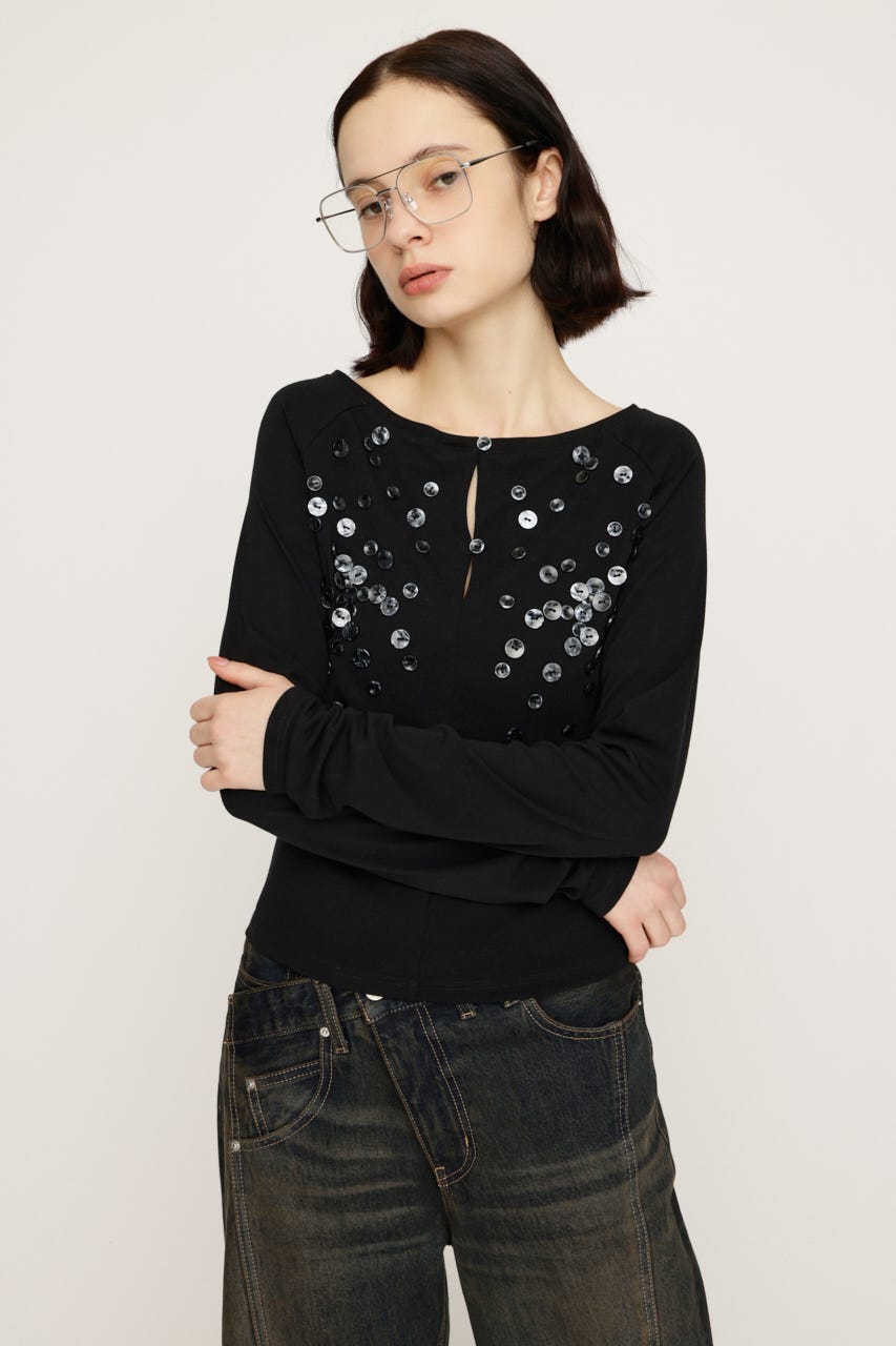 DECORATIVE BUTTON トップス BLK FREE