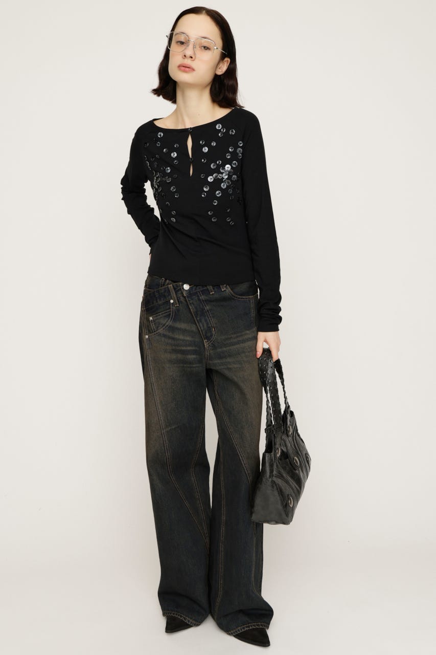 DECORATIVE BUTTON トップス BLK FREE