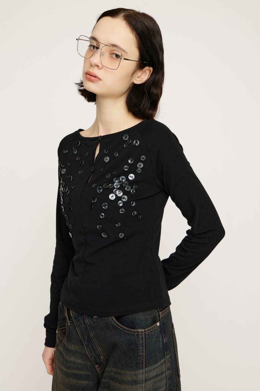 DECORATIVE BUTTON トップス BLK FREE