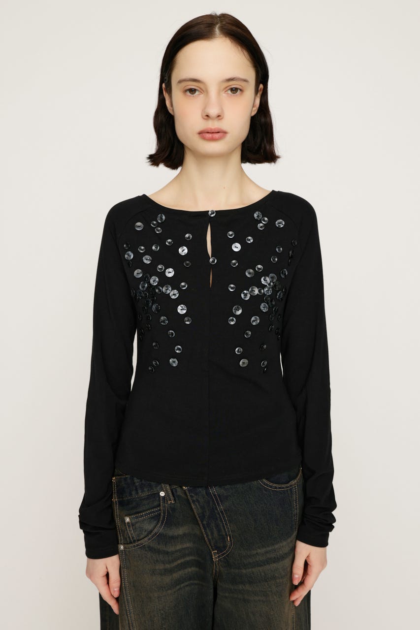 DECORATIVE BUTTON トップス BLK FREE