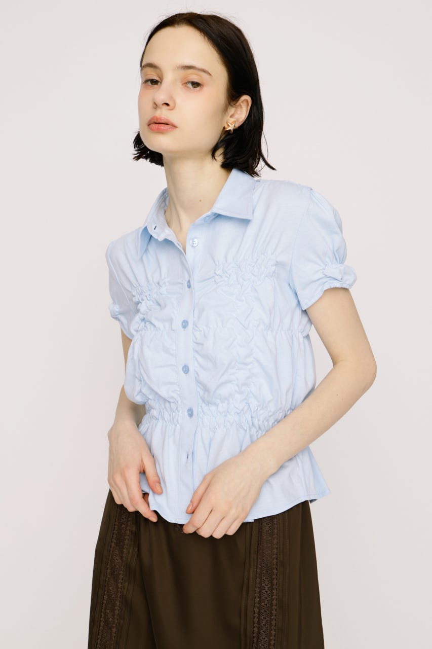 【SNSで話題！】RANDOM SHIRRING CUT トップス L/BLU FREE