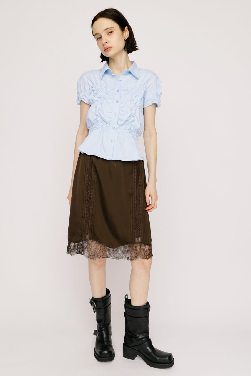 【SNSで話題！】RANDOM SHIRRING CUT トップス L/BLU FREE